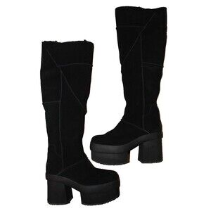 UGG Women's New Heights Platform Xtra Tall Heel Black Suede‎ Boots